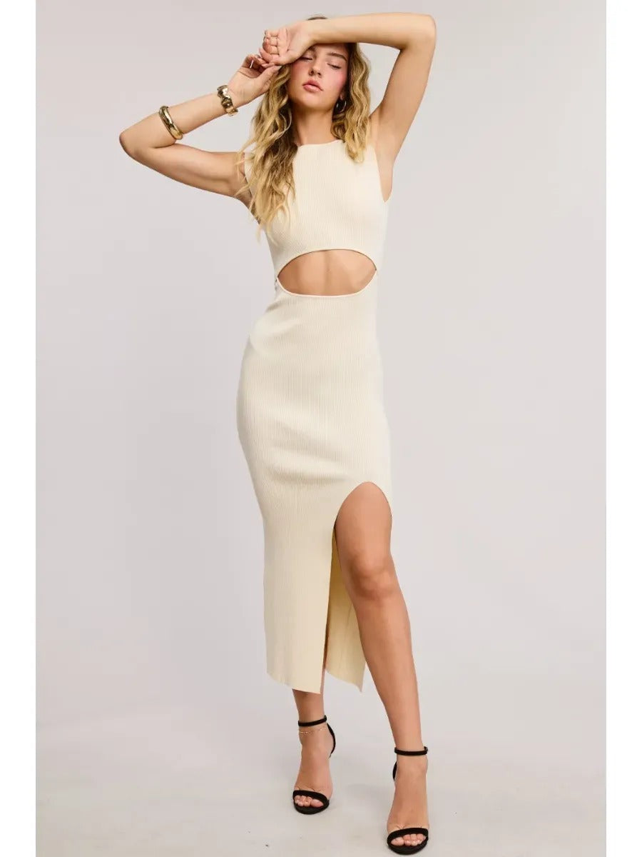 Stasi Midi-Long Bodycon Dress With Cutout Waist