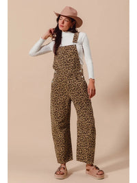 Leopard Twill Slouchy Barrel Overalls Jumpsuit