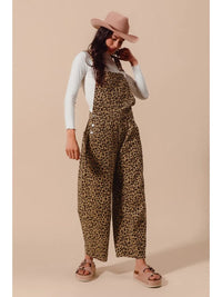Leopard Twill Slouchy Barrel Overalls Jumpsuit
