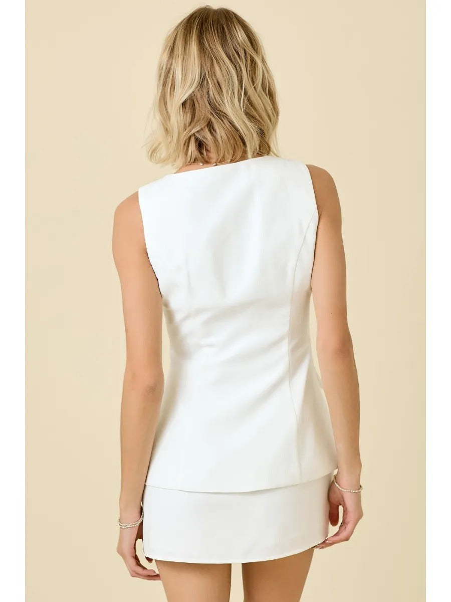 Square Neck Sleeveless Crepe Romper Dress