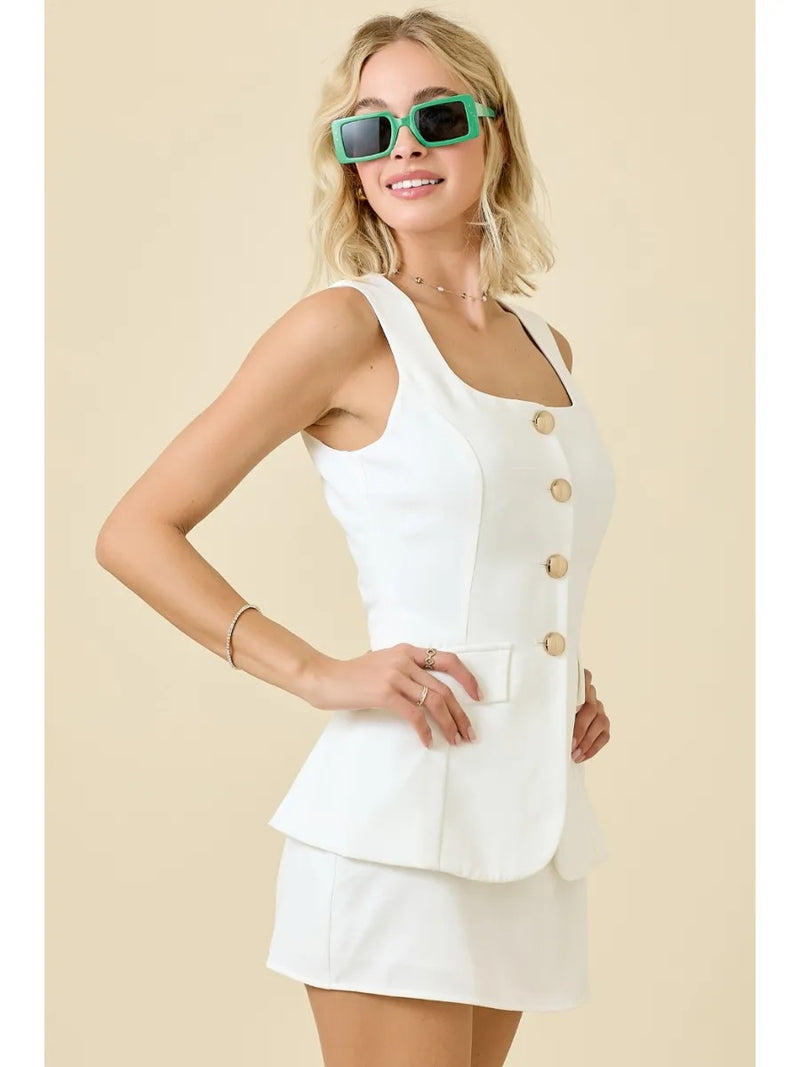 Square Neck Sleeveless Crepe Romper Dress