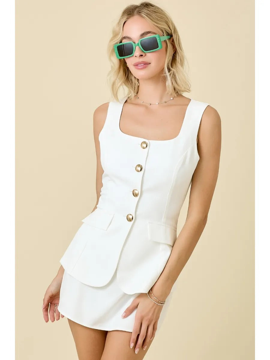 Square Neck Sleeveless Crepe Romper Dress