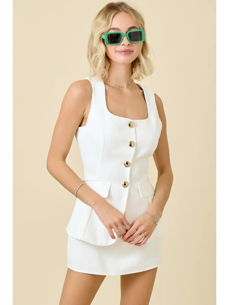 Square Neck Sleeveless Crepe Romper Dress