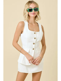 Square Neck Sleeveless Crepe Romper Dress