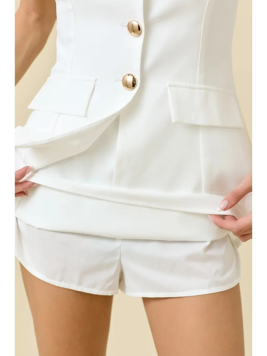 Square Neck Sleeveless Crepe Romper Dress