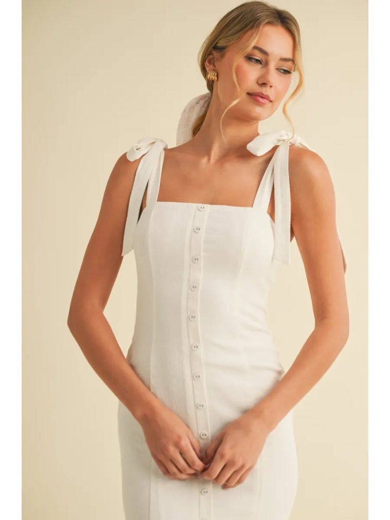 Stretch Linen Button Detailed Front Slit Midi