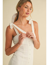 Stretch Linen Button Detailed Front Slit Midi