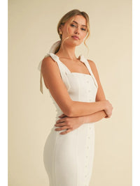 Stretch Linen Button Detailed Front Slit Midi