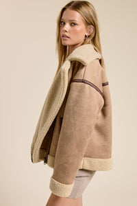 Gemma Contrast Detail Faux Fur Moto Jacket