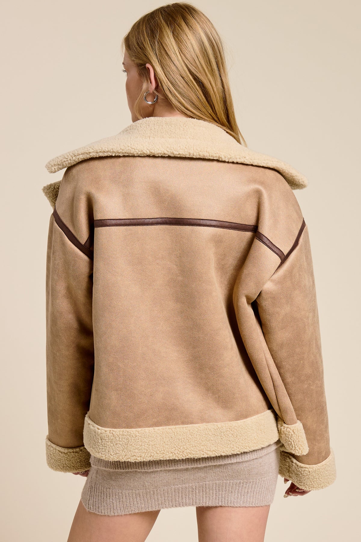 Gemma Contrast Detail Faux Fur Moto Jacket