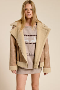 Gemma Contrast Detail Faux Fur Moto Jacket