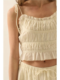 Cotton Gauze and Floral Lace Ruffled Cami Top