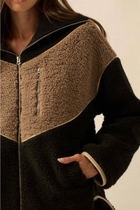 Molly Colorblock Sherpa Fleeze Zip-Up Pocket Jacket