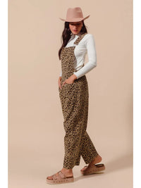 Leopard Twill Slouchy Barrel Overalls Jumpsuit