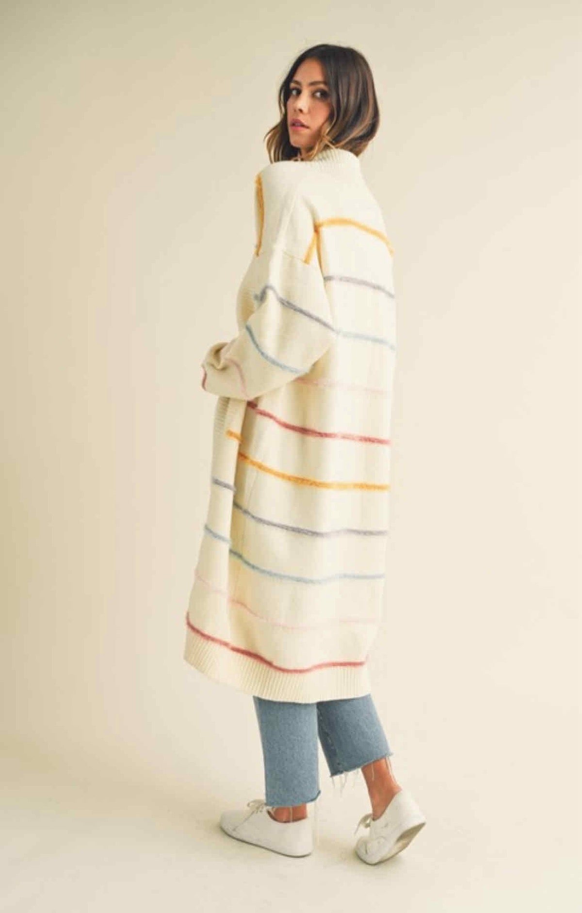 Long cream multi color cardigan