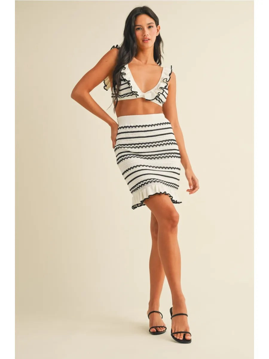 Ruffle Sweater Bralette Top and Skirt Set
