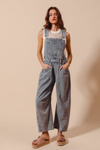 Washed Stripe Denim Slouchy Barrel Jumpsuit