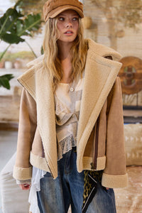 Gemma Contrast Detail Faux Fur Moto Jacket