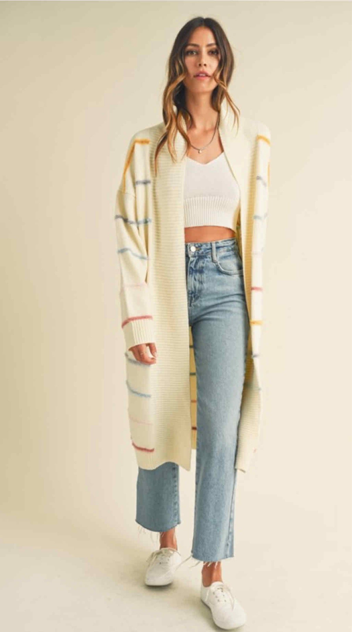 Long cream multi color cardigan