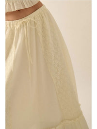 Cotton Gauze and Floral Lace Ruffle Maxi Skirt