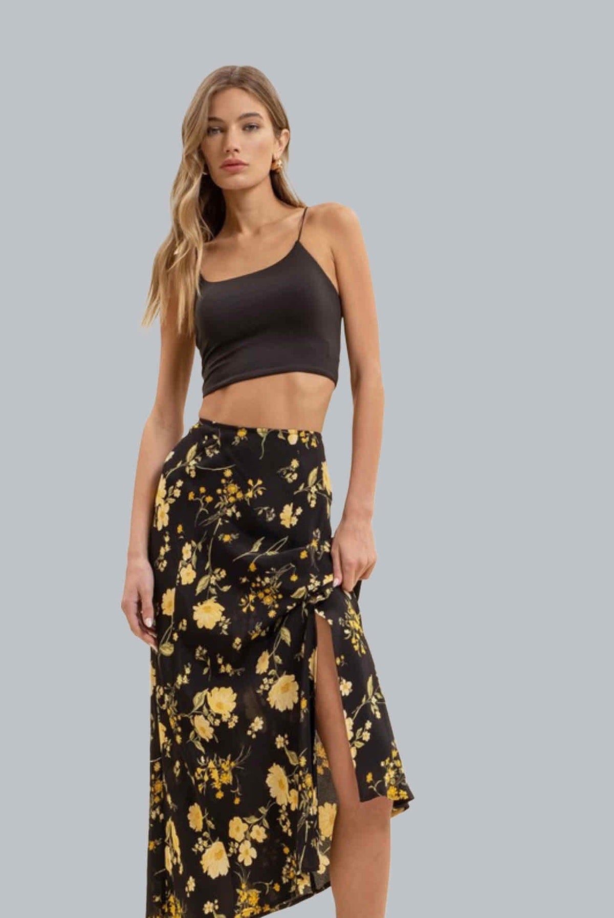 Black floral skirt