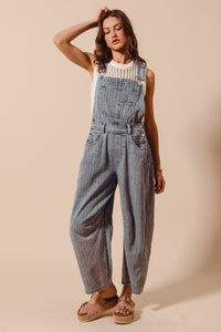 Washed Stripe Denim Slouchy Barrel Jumpsuit