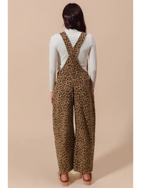 Leopard Twill Slouchy Barrel Overalls Jumpsuit