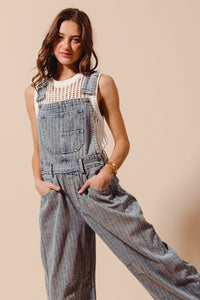 Washed Stripe Denim Slouchy Barrel Jumpsuit