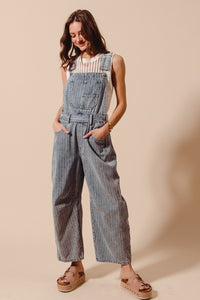 Washed Stripe Denim Slouchy Barrel Jumpsuit