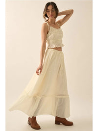 Cotton Gauze and Floral Lace Ruffled Cami Top