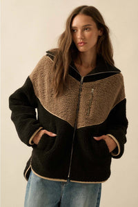 Molly Colorblock Sherpa Fleeze Zip-Up Pocket Jacket