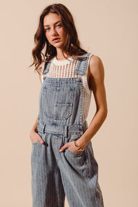 Washed Stripe Denim Slouchy Barrel Jumpsuit