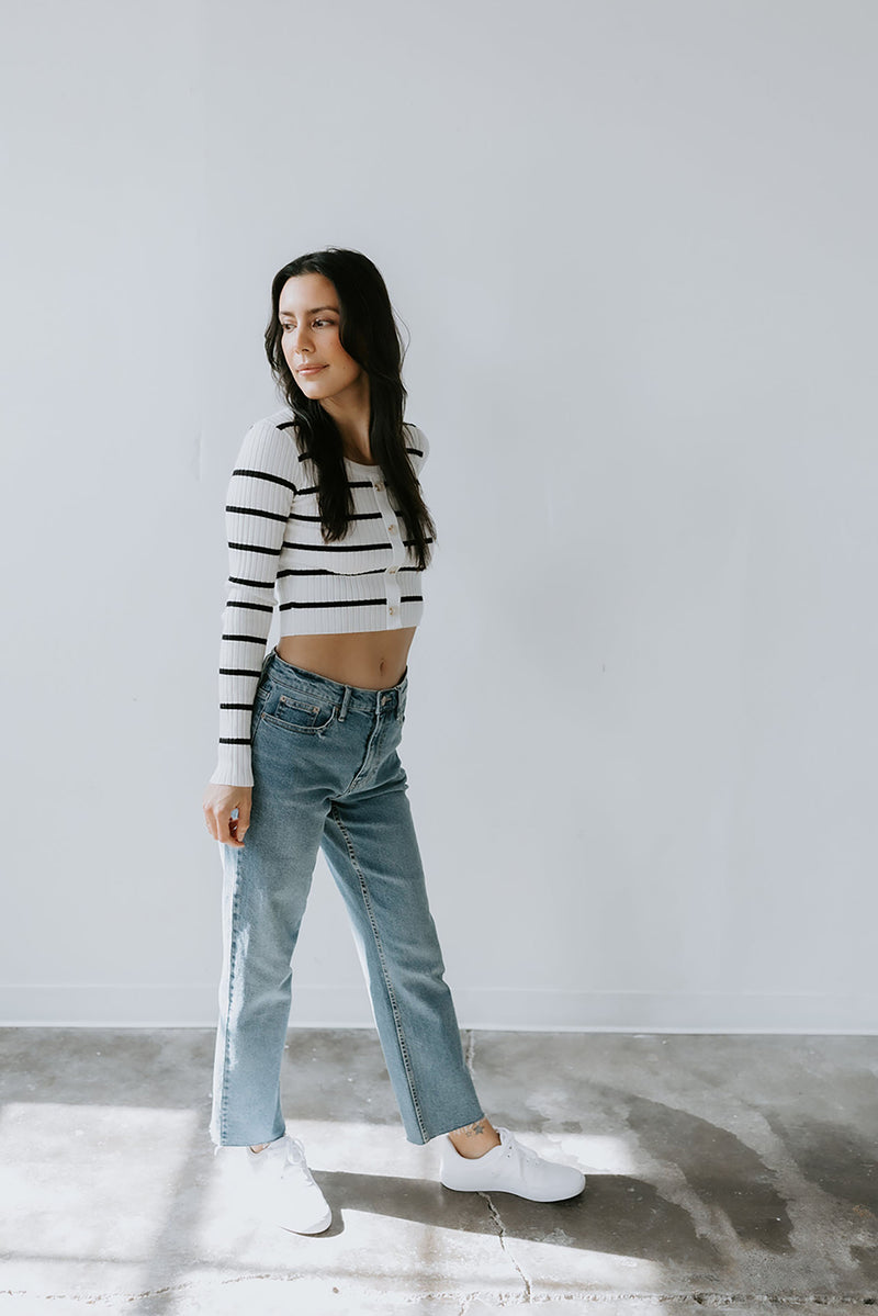 White stripe crop top