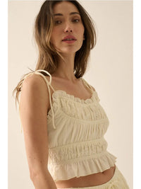 Cotton Gauze and Floral Lace Ruffled Cami Top