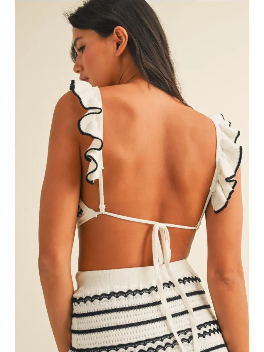 Ruffle Sweater Bralette Top and Skirt Set