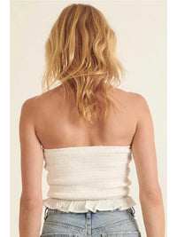 Solid Strapless Neck Keyhole Smock Satin Tube Top