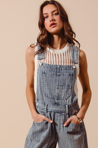 Washed Stripe Denim Slouchy Barrel Jumpsuit