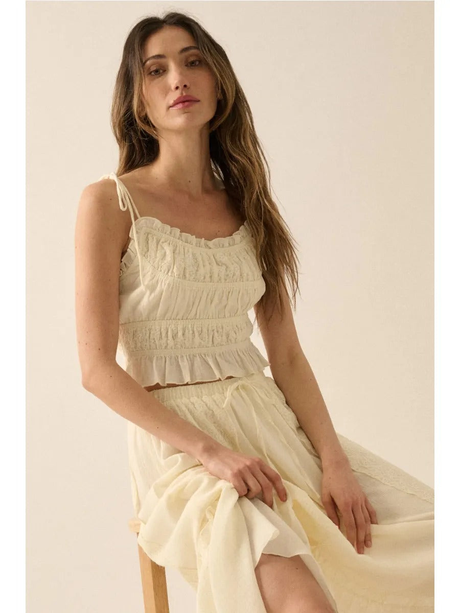 Cotton Gauze and Floral Lace Ruffled Cami Top