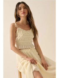 Cotton Gauze and Floral Lace Ruffled Cami Top