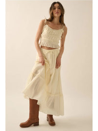 Cotton Gauze and Floral Lace Ruffled Cami Top