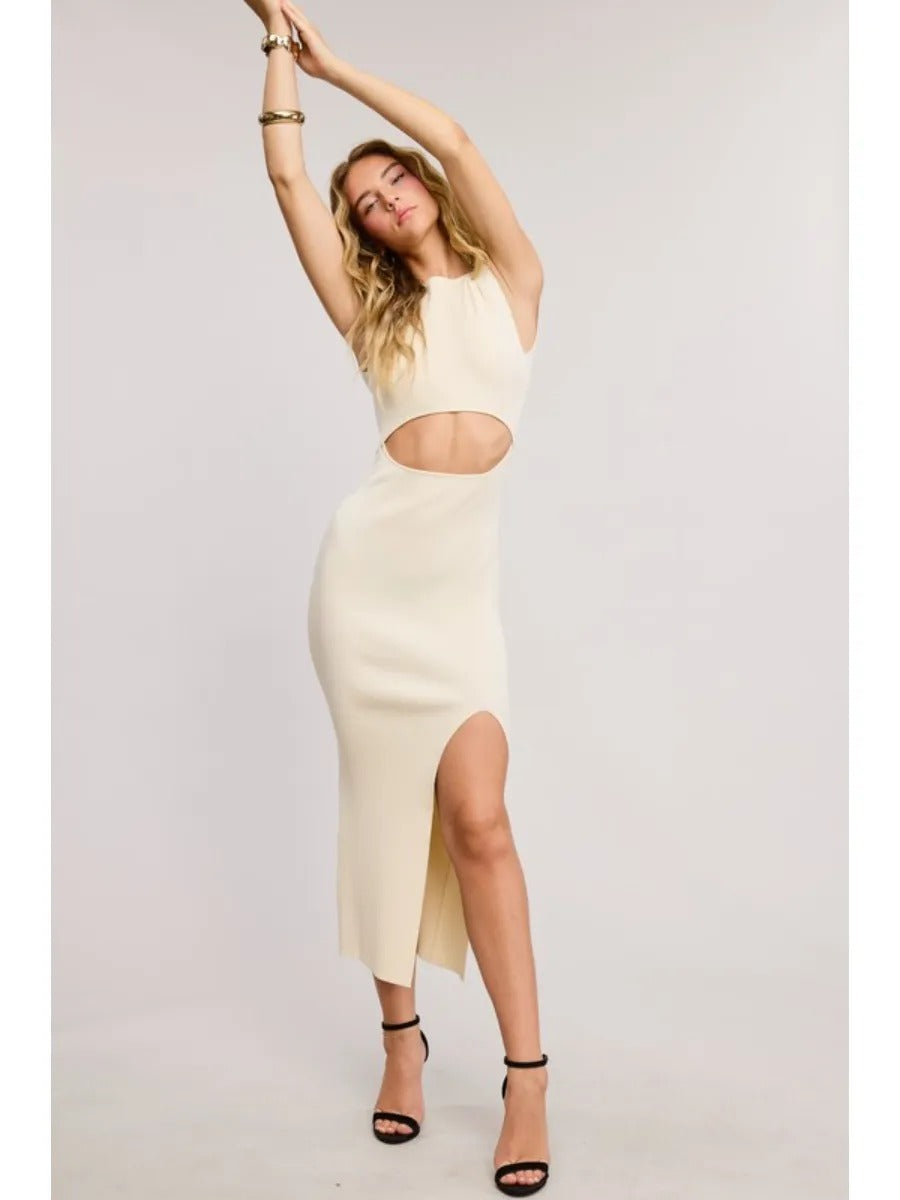 Stasi Midi-Long Bodycon Dress With Cutout Waist