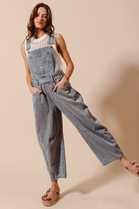 Washed Stripe Denim Slouchy Barrel Jumpsuit