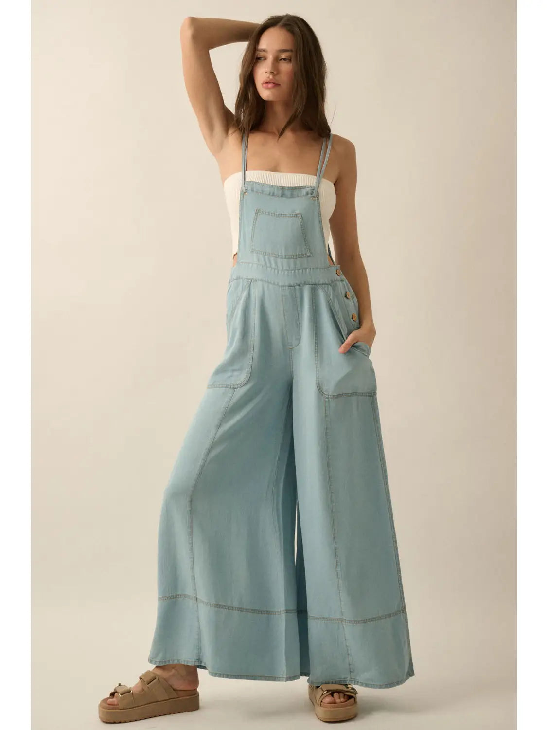 Denim Wide-Leg Overall Jumpsuit