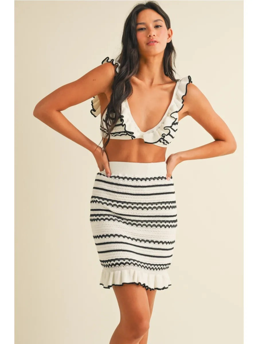 Ruffle Sweater Bralette Top and Skirt Set