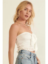 Solid Strapless Neck Keyhole Smock Satin Tube Top